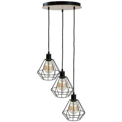 Image of Atwood Cluster Pendant Ceiling Light Black, Wood, 34cm, 3x E27