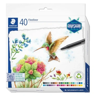 Image of STAEDTLER Fineliner Pens Design Journey for Adult Colouring 40 Assorted Colours Pack of 40, 334 C40 C