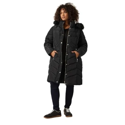 Image of EVANS Curve Faux Fur Trim Padded Parka Coat Women&#039;s Plus Size