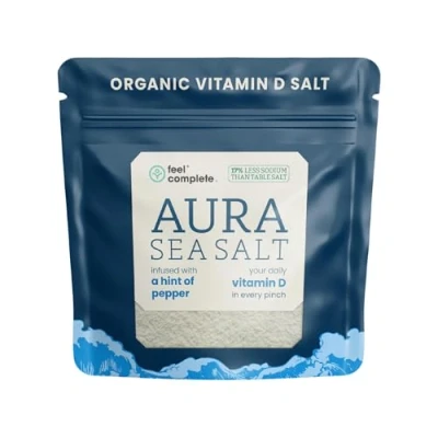 Image of Your Daily Vitamin D in Every Pinch Organic Aura Sea Salt Infused Celtic with Black Pepper 17% Less Sodium Than Table 80g Resealable Pouch.