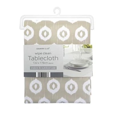 Image of COUNTRY CLUB Awesomely useful and essential wipe Clean tablecloths 132cm x 178cm 15+ Designs to choose from Indoor &amp; Outdoor Use Easy (Ikat Natural)