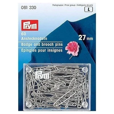Image of Prym Badge and Brooch Pins, Metal, Silver, 9.3 x 6.7 1.5 cm