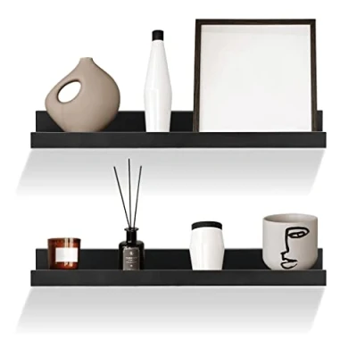 Image of GEEZY Set of 2 Floating Wall Shelves Picture Ledge Display Racks Book Hanging Shelf (Black, 45 x 10 5 cm)