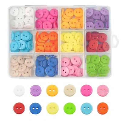 Image of TRKETK 240 Pcs Colourful Buttons, Round Plastic 2 Holes Buttons 15MM Sewing Craft with Storage Box 12 Color Mixed for Clothes Knitting Crafting DIY Handmade (2 Holes)