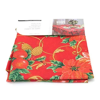 Image of Carousel Home and Gifts Traditional Fabric Christmas Tablecloth Rectangular Table Cloth Xmas Cover Decorations 180cm X 130cm Red Pine Cone