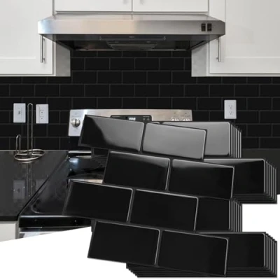 Image of Art3d Peel and Stick Backsplash, 10 Pack Thickened on Subway Tiles, Faux Ceramic Tiles for Kitchen, Bathroom, Black