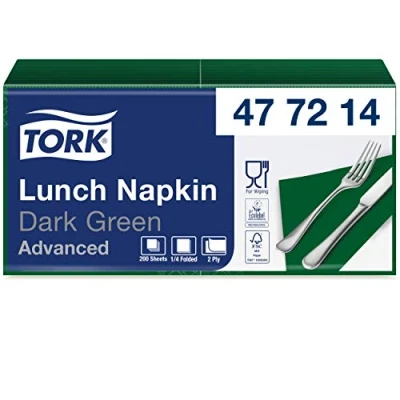 Image of Tork 477214 Dark Green Lunch Napkin / 2 Ply Advanced, Unprinted Serviette in 10 x 200 Sheets