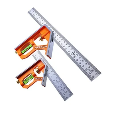 Image of Presch Combination Square Set 150mm &amp; 300mm Metric Two Accurate metal Carpenters Tools with Ruler Try High Quality Measuring Tool
