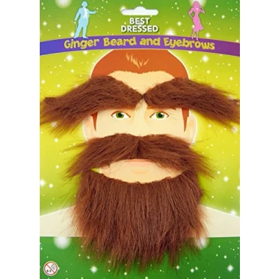 Image of HENBRANDT Ginger Beard and Eyebrow 4 Piece Set Stick On False Moustache Novelty Scottish Highlander Halloween Fancy Dress Costume Accessory for Men Women