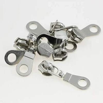 Image of Leekayer 50PCS #5 Shiny Silver Pulls for Nylon Coil Zippers Metal Zipper Sliders Jacket Luggages Purses Bags Bulk(Chrome) Slider