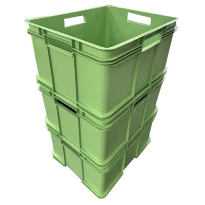 Image of 3 x 54 Litre Extra Large XL Unibox Industrial Stacking Plastic Storage Boxes Containers Crates (Green)