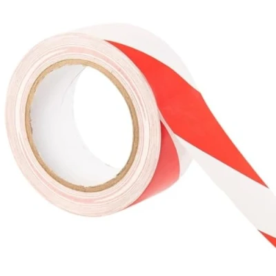 Image of GTSE Hazard Tape Red and White, 50mm (2&quot;) x 33m, Strong Adhesive Warning/Caution Tape, Floor Marking 1 Roll