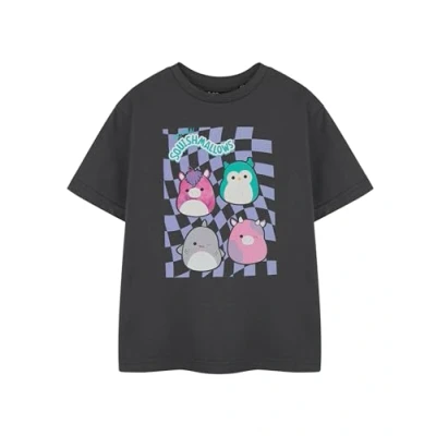 Image of Squishmallows Girls Grey Checkerboard Short Sleeved T Shirt Graphic Tee for Kids Cute Print Top Comfy Children&#039;s Apparel Fun Merchandise Gift