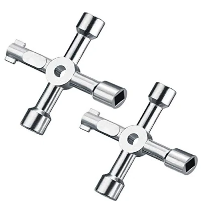 Image of Maveek Utility Key, 2 Pack Silver 4 Way Multi Functional Cabinet Box Key for Electric Water Gas Meter Cupboard Keyed Padlocks