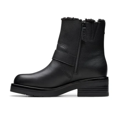 Image of Clarks Rebelle Buckle Platform ankle boots, Women&#039;s, Size: 6, Black Leather