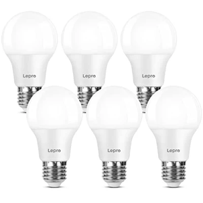 Image of Lepro E27 Screw Bulb, Cool White 6500K, 60W Equivalent LED 8.5W 806lm Edison GLS Energy Saving Light Bulbs, Non dimmable, Pack of 6