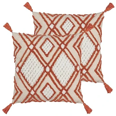 Image of Furn. Aquene Tufted Tasselled Polyester Filled Cushion Twin Pack,50 x 50cm