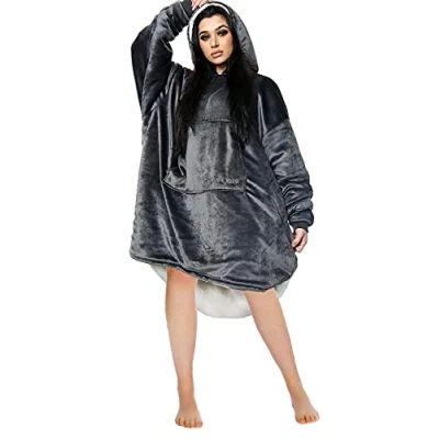Image of GC GAVENO CAVAILIA Teddy Fleece Hoodie Blanket, Ultra Warm Snuggle Fluffy Sweatshirt Oversized Hoodies Wearable Charcoal, One Size