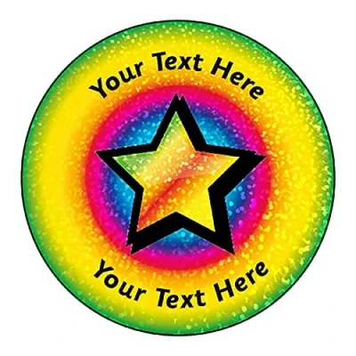 Image of 140 Personalised Holographic Sparkly Rainbow Star Burst Motivational School Praise Teachers Reward Stickers 37mm Primary Teaching Services