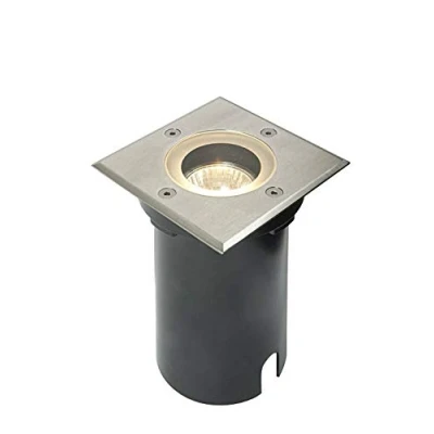 Image of 50W Square Polished Stainless Steel Outdoor Garden Pathway IP65 Recessed LED Compatible GU10 Walkover Floor Ground Uplighter