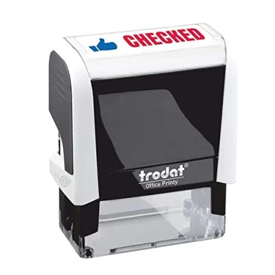 Image of Trodat Office Printy 4912 Self Inking Word Stamp Checked 46X18mm Blue/Red Ink