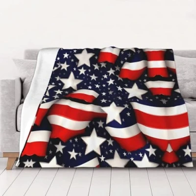 Image of WYCZHY Super Soft Throw American Flag Stars Stripes Blanket for Sofa Couch Bed Washable Cozy Blankets All Season 60&quot;*80&quot;