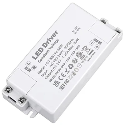 Image of VARICART 24V LED Driver 30W Power Supply 1.25A, AC 240 to 24 Volt DC Transformer, Constant Voltage Switching PSU Adaptor, Low Transformers for Light Strip MR11 GU5.3 Bulbs