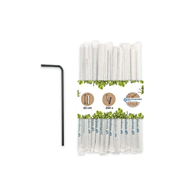 Image of BIOZOYG Paper Drinking Straws 22cm I Black Straw 5mm Ø Biodegradable Party for Cocktails Individually Packed Flexible 250 Pieces