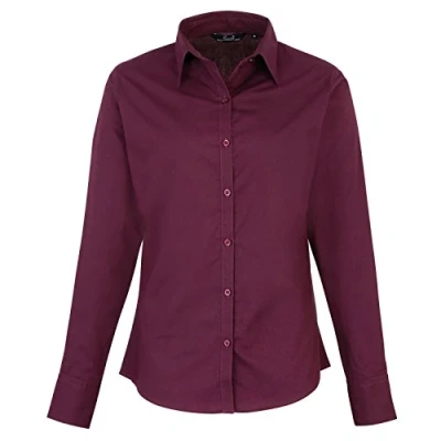 Image of Premier Womens/Ladies Poplin Long Sleeved Blouse (Aubergine) Purple Size 10 UK