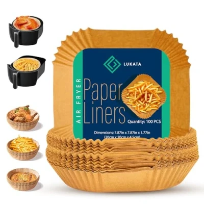 Image of Lukata Air Fryer Liners 100 Pcs 7.9 Inch Square, BPA Free, Food Grade Disposable Paper Ideal for Healthy, Oil Free Fryers Non Toxic, Grease Resistant, Waterproof 5 8L