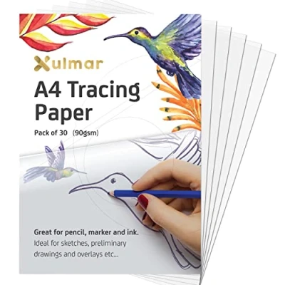 Image of Xulmar Tracing Paper A4 90 GSM Pack of 30 Sheets for Sewing Patterns, Drawing Overlays &amp; Sketching on Art Sketch Book