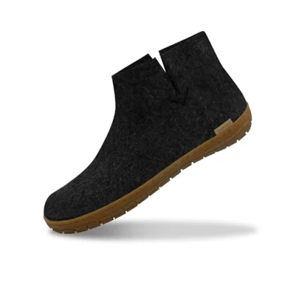Image of GLERUPS Women&#039;s and Men&#039;s Indoor Outdoor Slippers with Rubber Sole (Black) Unisex Wool Slipper Boots Comfy Cosy Gents Ladies Boot
