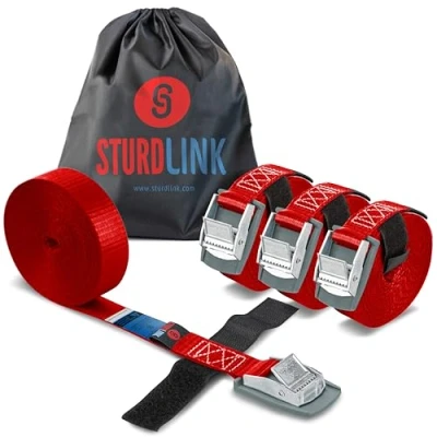 Image of Tie Down Straps with Cam Buckle 3m 25mm 250kg + Transport Bag Set of 4 Heavy Duty Adjustable Lashing Strap for Roof Racks, Bicycle Carriers, Luggage, Trailer Professional Quality