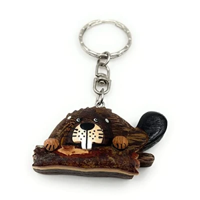 Image of H Customs Beaver Rodent Wood Noble Handmade Keychain Pendant