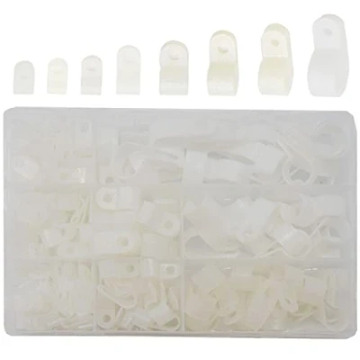 Image of Ruidee 160 pcs Cable Clamp Nylon R Type Clips Assortment Kit for 1/8&quot;, 3/16&quot;, 1/4&quot;, 5/16&quot;, 3/8&quot;, 1/2&quot;, 5/8&quot;, 3/4&quot; Wire (RJ/White)