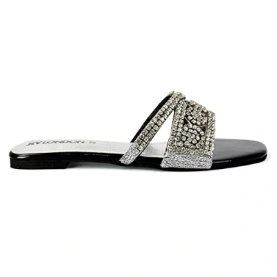 Image of Womens Diamante Slider Sandals Ladies Flat Slip On Rhinestone Flip Flops Mules Size 3 9 Black
