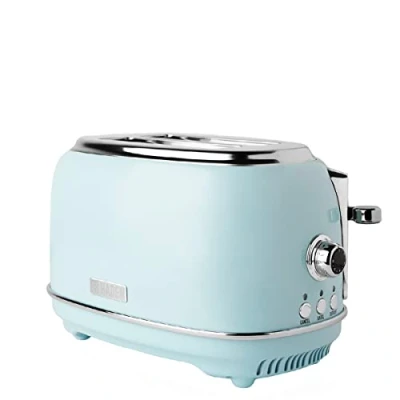 Image of Haden Heritage Blue Toaster 2 Slice Reheat, Cancel and Defrost Functions Stainless Steel Housing Retro Variable Browning Control