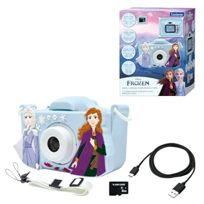 Image of Lexibook DJ078FZ Anna, Elsa, Frozen, 4 in 1 camera for children with protection, video, MP3 and game functions, 15 frames to personalise your photos, 8 GB memory card included