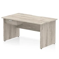 Image of Impulse 1400 x 800mm Scalloped Edge Straight Office Desk Grey Oak Top Panel End Leg Workstation 1 Drawer Fixed Pedestal