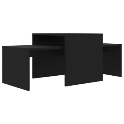 Image of vidaXL Coffee Table Set in Black, Made of Engineered Wood, Size 100x48x40 cm, Versatile Usage, Space Saving Design, Modern Style Living Room Furniture
