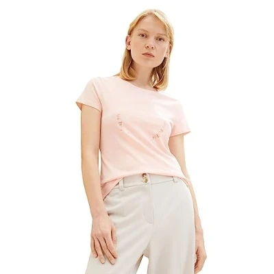 Image of TOM TAILOR Denim Women&#039;s 1038353 T Shirt with Print, 14557 light English Rose, XS