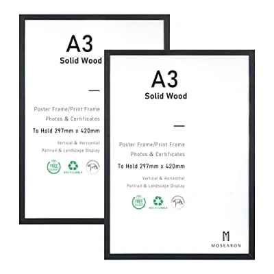 Image of A3 Certificate Picture Frame,2 Pack Black Wood Photo Frame with plexiglass for Wall Mount Display,29.7x42 cm,Set of 2