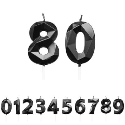 Image of FUZVOL Birthday Candles, Number 80 Candle, Black Candle for Cake, Happy Cake Candles Topper Decorations