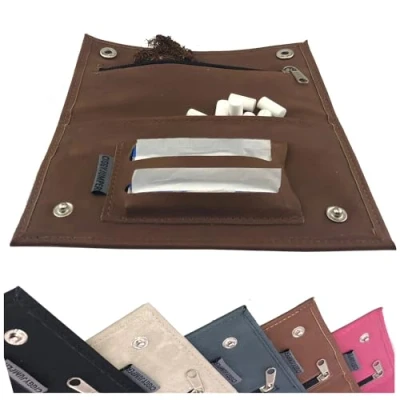 Image of Ciggy Jumper Tobacco Bag in Used Leather with Papers Compartment, Twist Filters Cognac Double