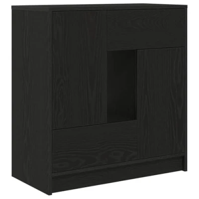 Image of vidaXL Sideboard Cabinet with Drawers &amp; Doors Black Oak Engineered Wood 70.5x34x74.5 cm Modern Storage Solution for Living Room/Dining/Entryway