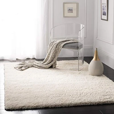 Image of SAFAVIEH Shaggy Rug for Living Room, Dining Bedroom California Shag Collection, High Pile, in Ivory, 122 X cm