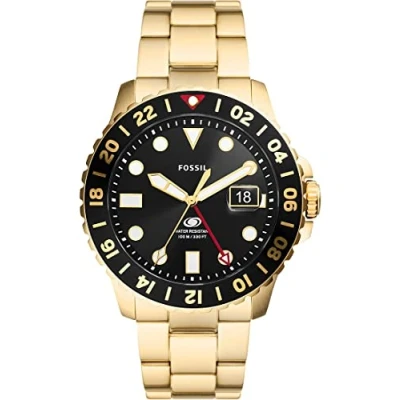 Image of Fossil Watch for Men Blue GMT movement 46mm case size with a Stainless Steel strap FS5990