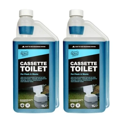 Image of One Chem Professional Cassette Toilet 2 x 1 Litre Concentrate, Up to 40 Doses, in Blue Fluid, Flush and Waste