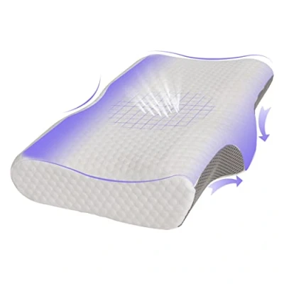 Image of Good Nite Cervical Memory Foam Pillow for Neck and Shoulder Pain Groove Support Orthopedic Side Back Stomach Sleepers with Removable Cover 36x60x13/10cm (White)