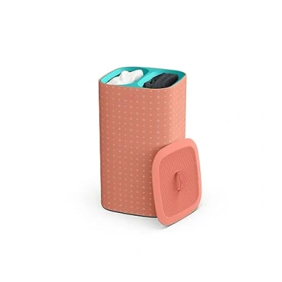 Image of Joseph Tota Pop 60 litre Laundry Separation Basket with lid, 2 Removable Washing Bags Handles, Coral/Green